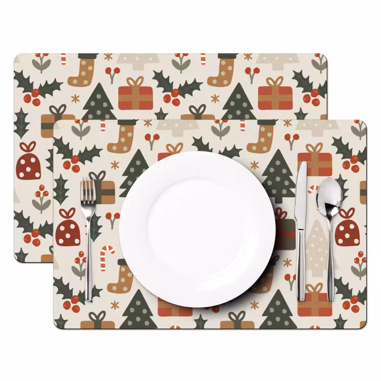 Placemat - 6 stuks - Illustratie - Kerstfiguren - Beige — 2