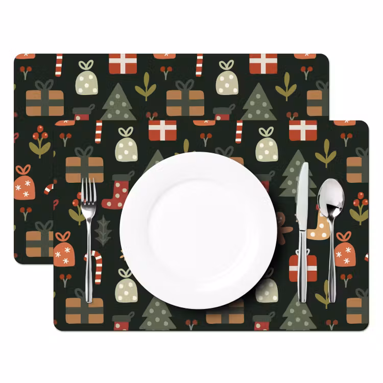 Placemat - 6 stuks - Illustratie - Kerstfiguren - Groen — 2
