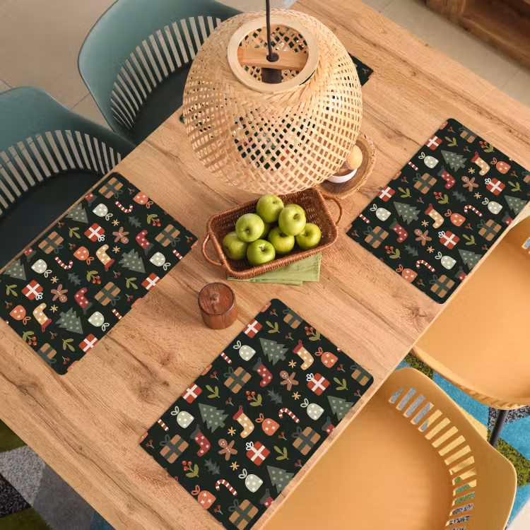 Placemat - 6 stuks - Illustratie - Kerstfiguren - Groen — 6