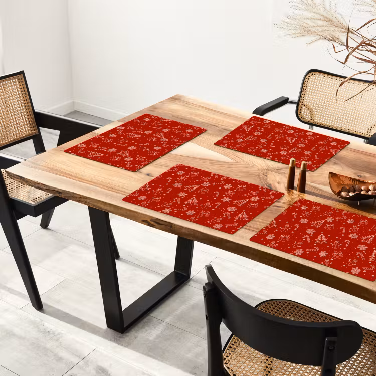 Placemat - 6 stuks - Illustratie - Kerstsymbolen - Rood — 5