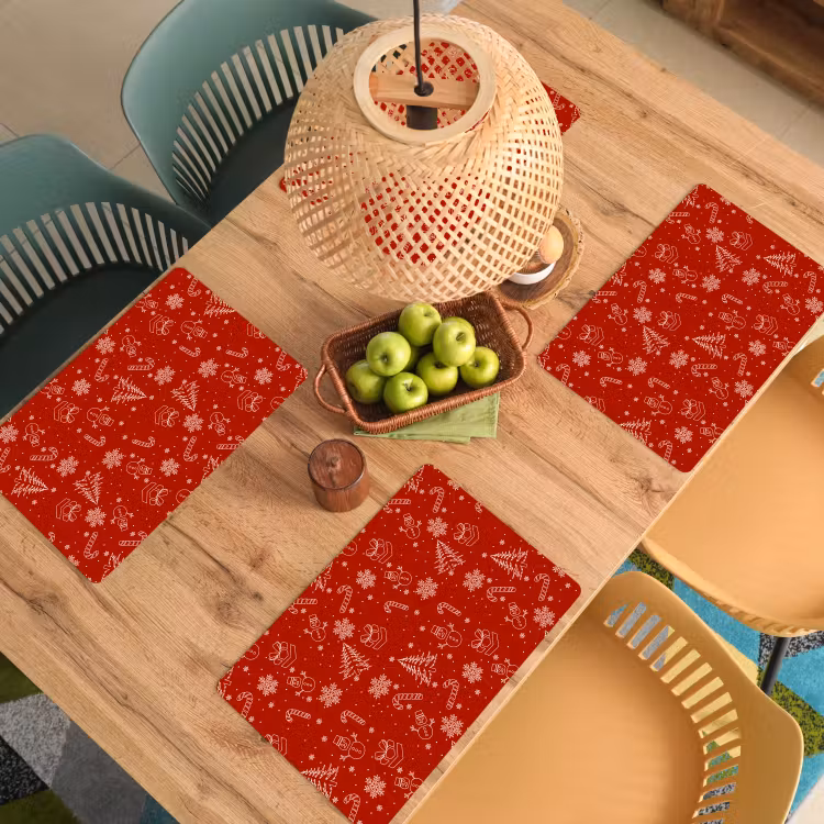 Placemat - 6 stuks - Illustratie - Kerstsymbolen - Rood — 6