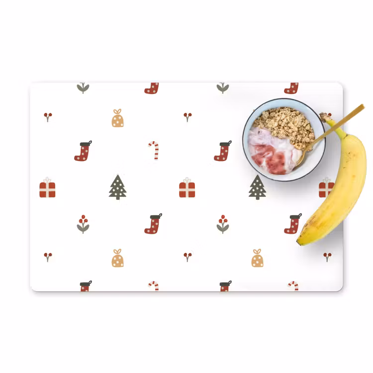 Placemat - 6 stuks - Illustratie - Kerstsymbolen - Wit — 1