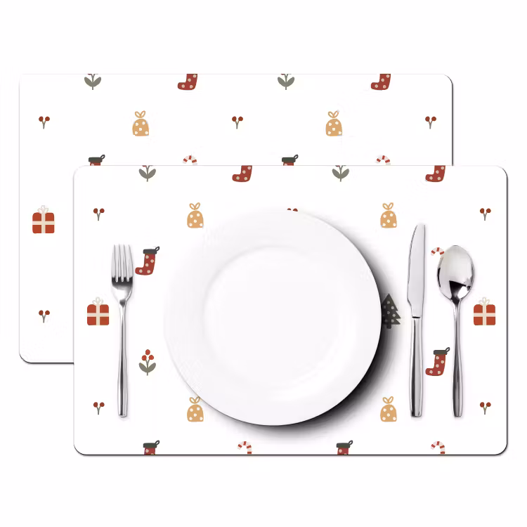 Placemat - 6 stuks - Illustratie - Kerstsymbolen - Wit — 2