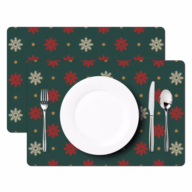 Placemat - 6 stuks - Illustratie - Sneeuwvlokken - Groen — 2