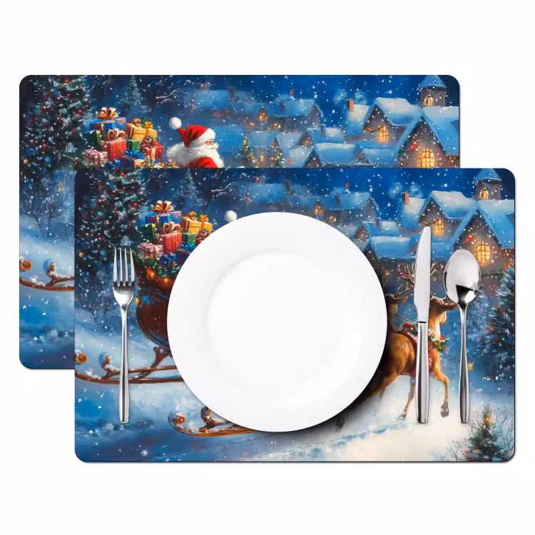 Placemat - 6 stuks - Kerstman - Rendier - Kerst - Sneeuw — 2