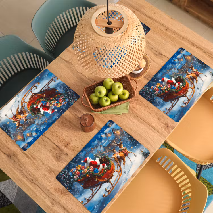Placemat - 6 stuks - Kerstman - Rendier - Kerst - Sneeuw — 6