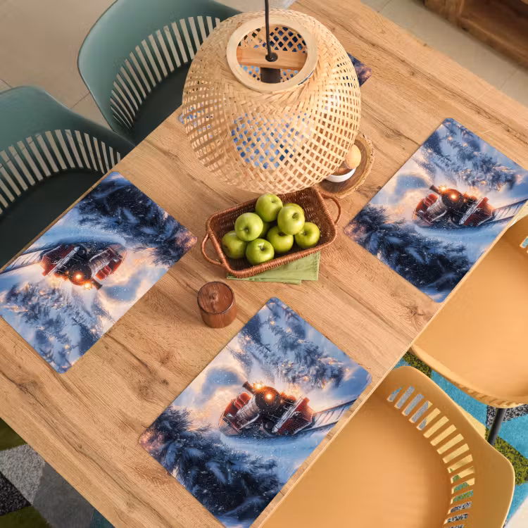 Placemat - 6 stuks - Kersttrein - Sneeuw - Winter - Kerst — 6