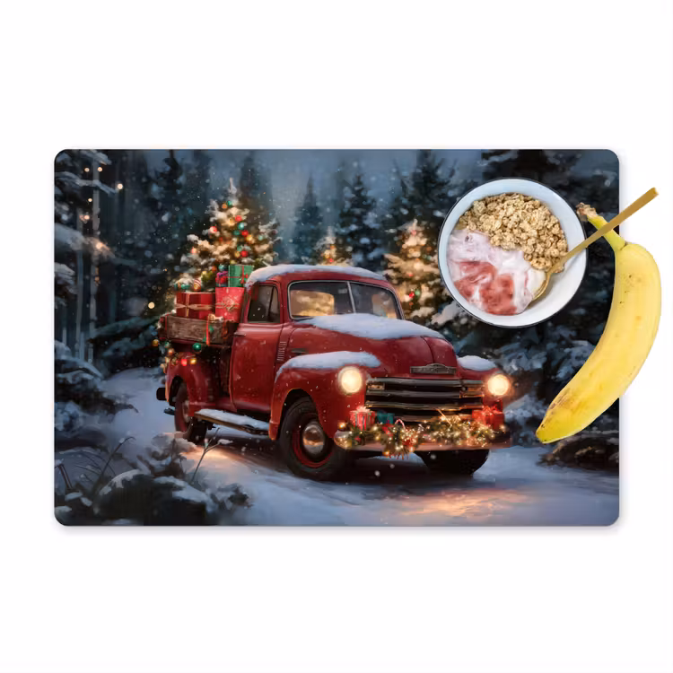 Placemat - 6 stuks - Kersttruck - Sneeuwbos - Rood — 1