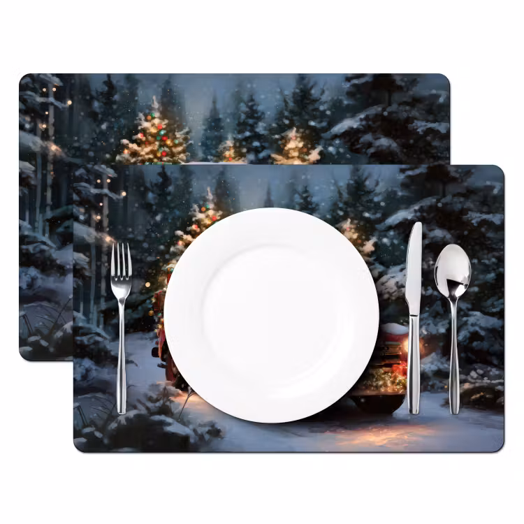 Placemat - 6 stuks - Kersttruck - Sneeuwbos - Rood — 2