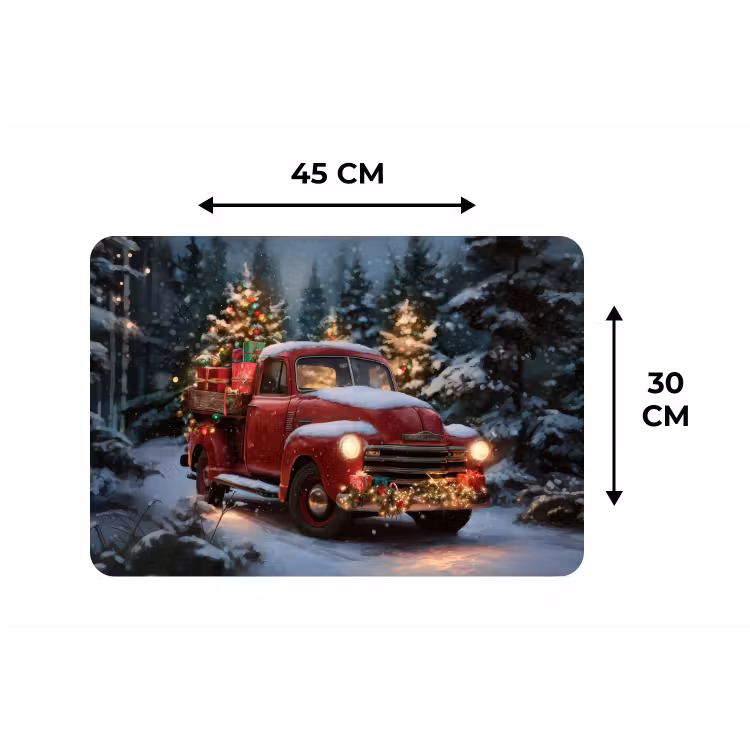 Placemat - 6 stuks - Kersttruck - Sneeuwbos - Rood — 3