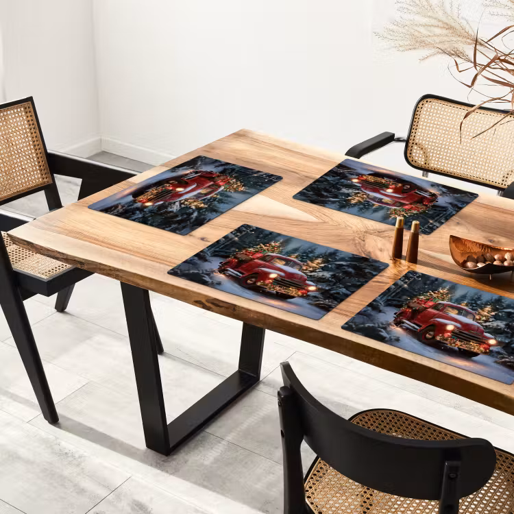 Placemat - 6 stuks - Kersttruck - Sneeuwbos - Rood — 5