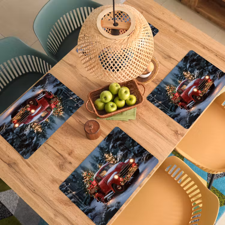 Placemat - 6 stuks - Kersttruck - Sneeuwbos - Rood — 6