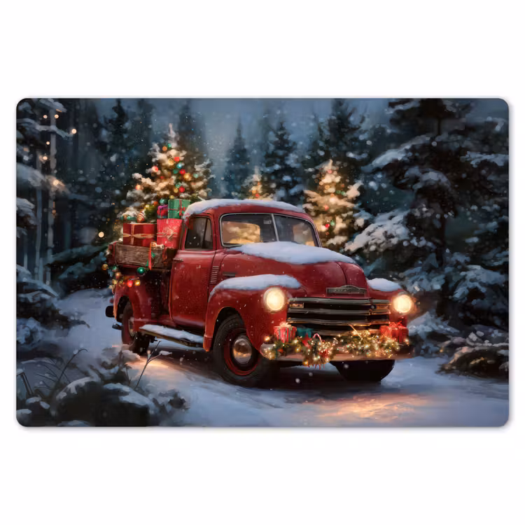 Placemat - 6 stuks - Kersttruck - Sneeuwbos - Rood — 7