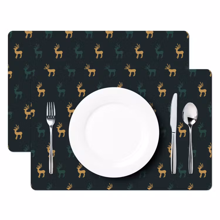 Placemat - 6 stuks - Patroon - Groen - Herten — 2