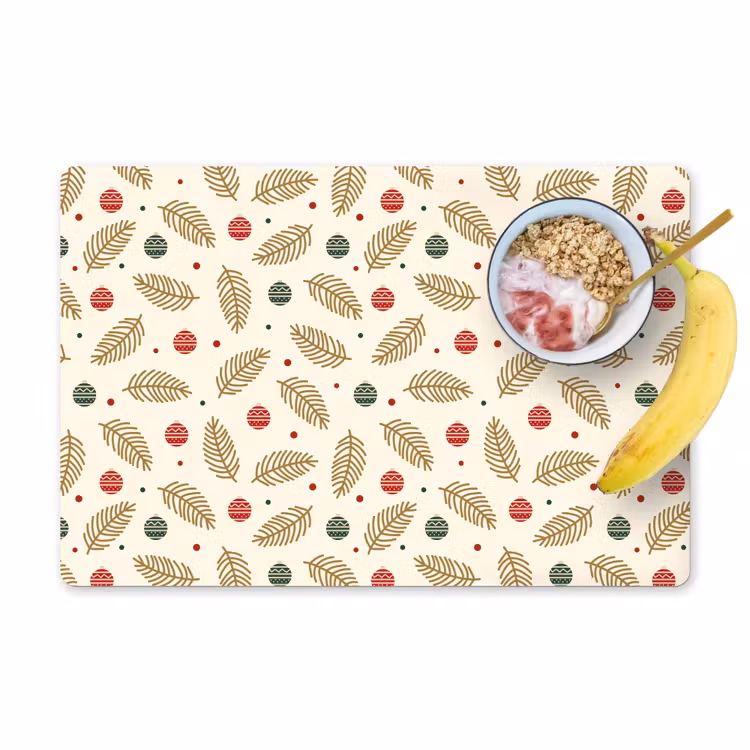 Placemat - 6 stuks - Patroon - Kerst - Symbolen - Beige — 1