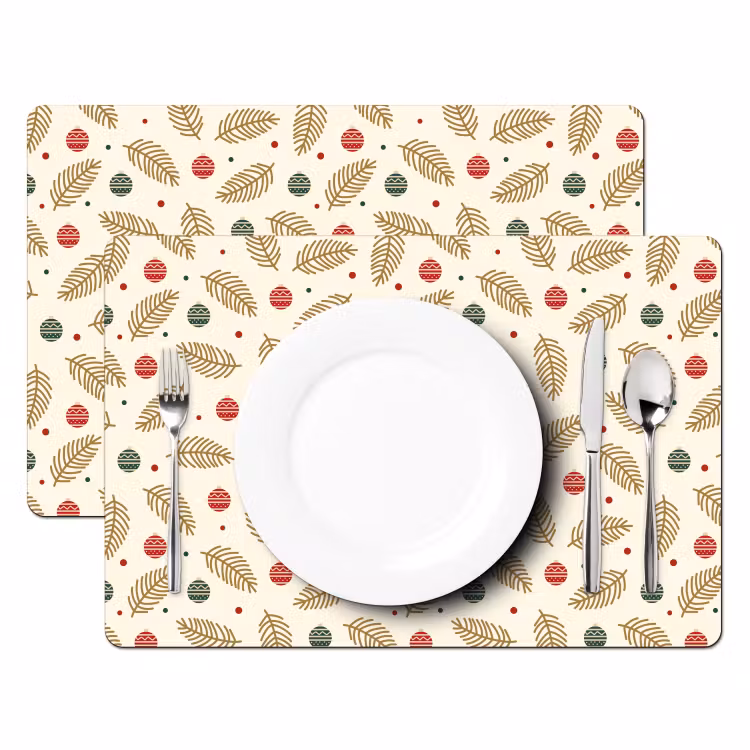 Placemat - 6 stuks - Patroon - Kerst - Symbolen - Beige — 2