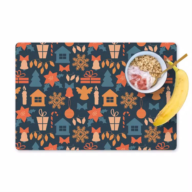 Placemat - 6 stuks - Patroon - Kerst - Symbolen - Blauw — 1