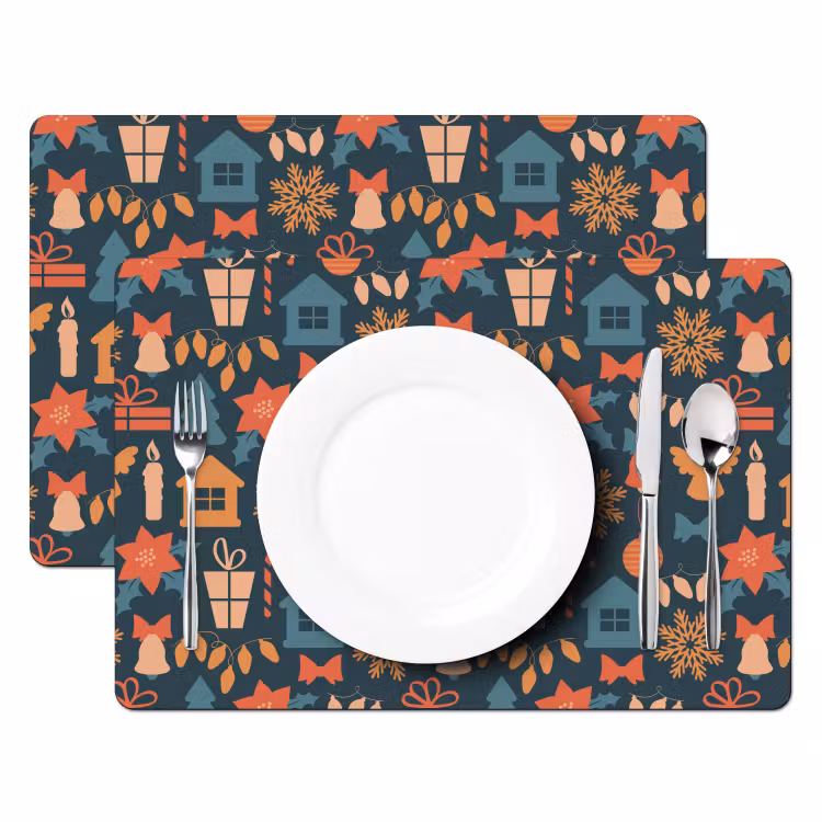 Placemat - 6 stuks - Patroon - Kerst - Symbolen - Blauw — 2