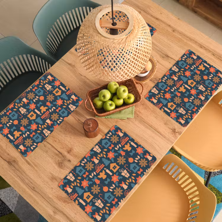 Placemat - 6 stuks - Patroon - Kerst - Symbolen - Blauw — 6