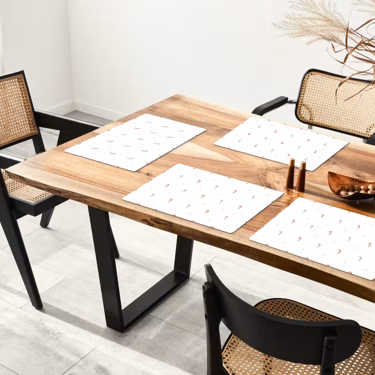 Placemat - 6 stuks - Patroon - Sterren - Zuurstok - Wit — 5