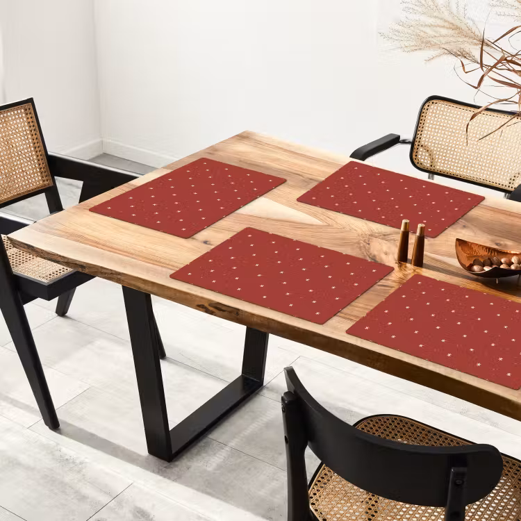 Placemat - 6 stuks - Patroon - Stippen - Sterren - Rood — 5