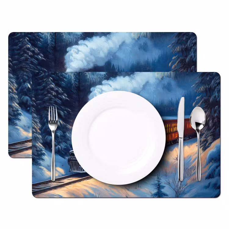 Placemat - 6 stuks - Trein - Kerst - Sneeuw - Kersttrein — 2