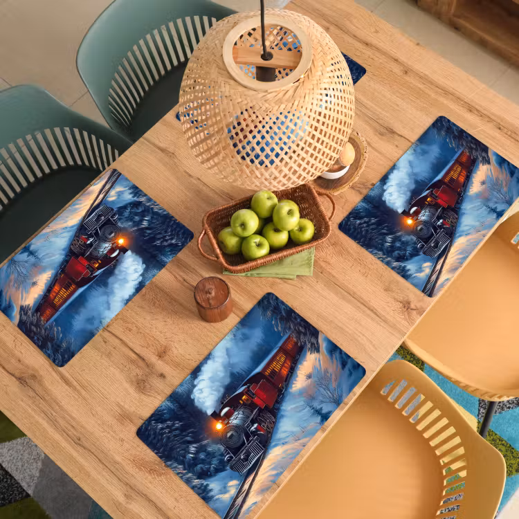 Placemat - 6 stuks - Trein - Kerst - Sneeuw - Kersttrein — 6