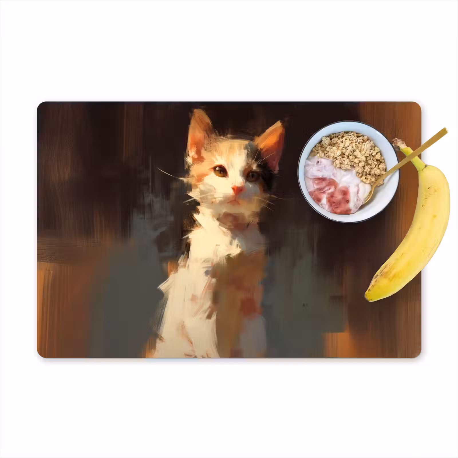 Placemat - 6 stuks - Kat - Geschilderd - Artistiek - Wit — 1