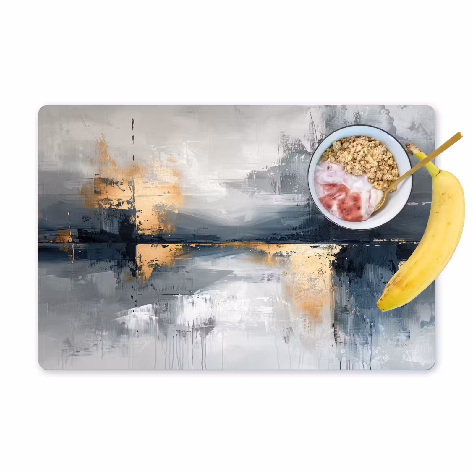 Placemat - 6 stuks - Kunst - Grijs - Goud - Abstract — 1