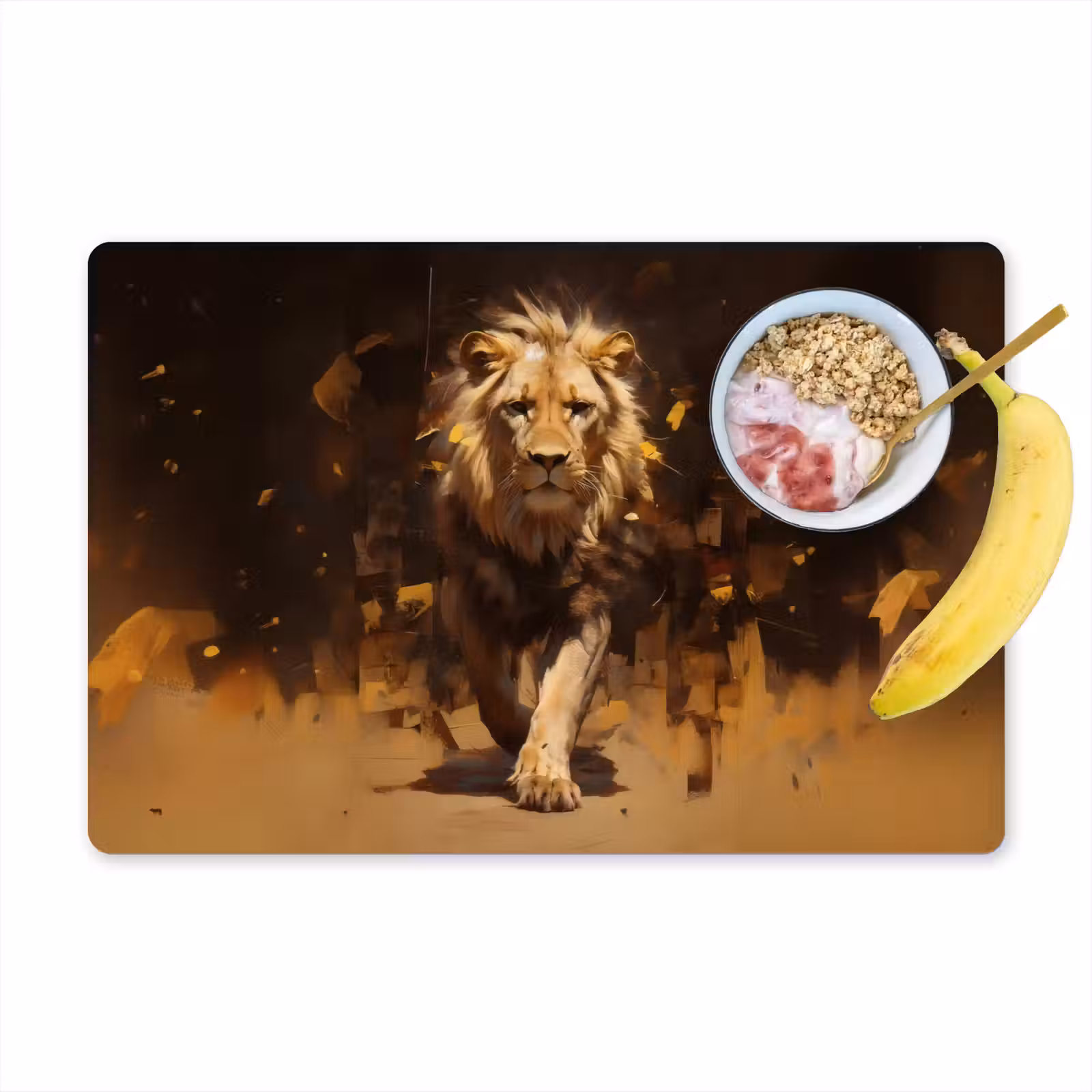 Placemat - 6 stuks - Leeuw - Geschilderd - Abstract - Goud — 1