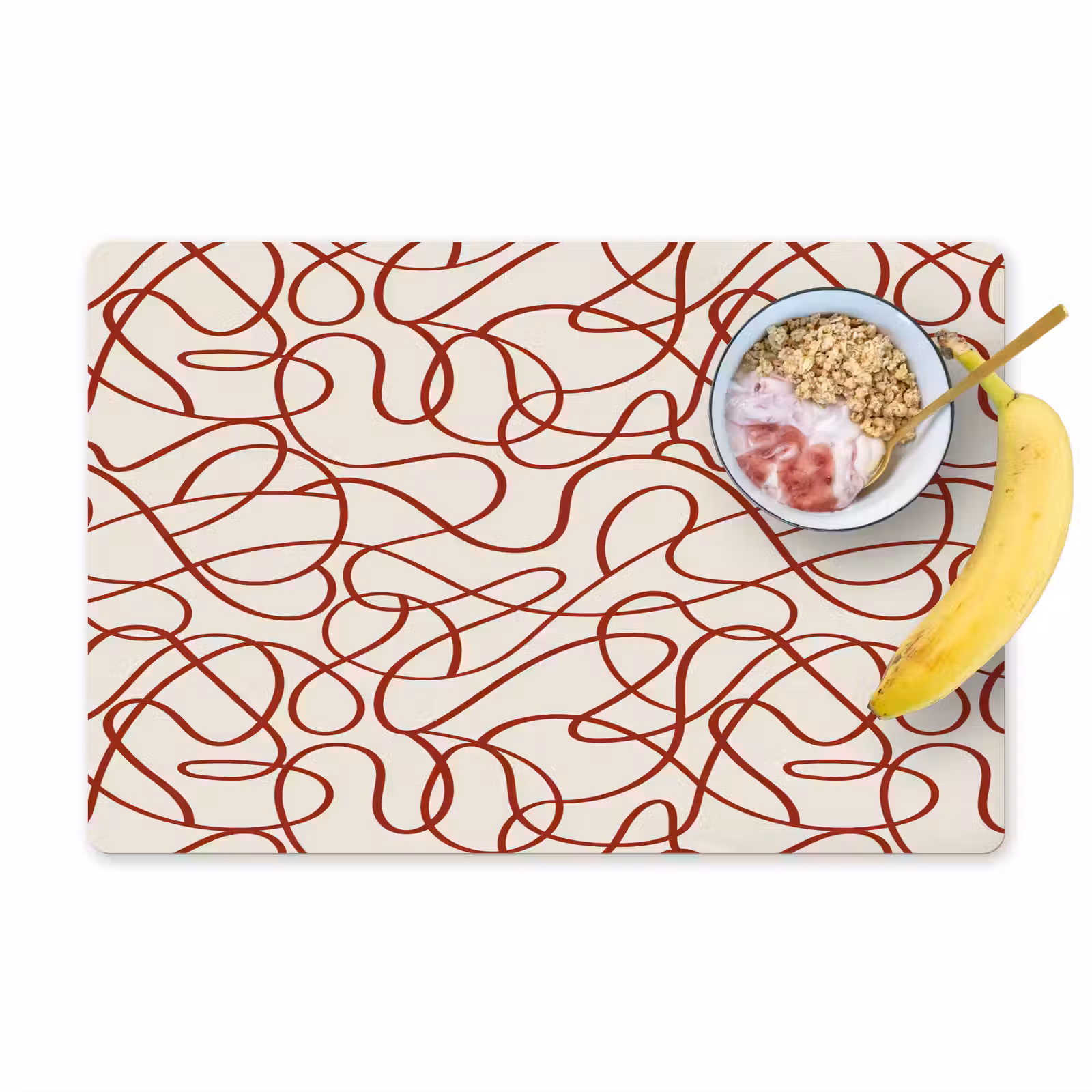 Placemat - 6 stuks - Lijnen - Abstract - Rood - Beige — 1