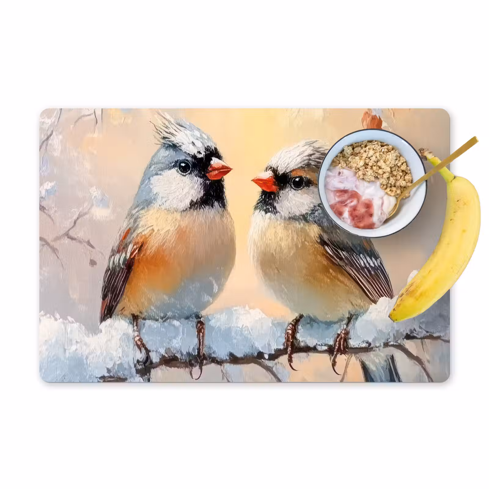 Placemat - 6 stuks - Vogels - Tak - Winter - Sneeuw — 1