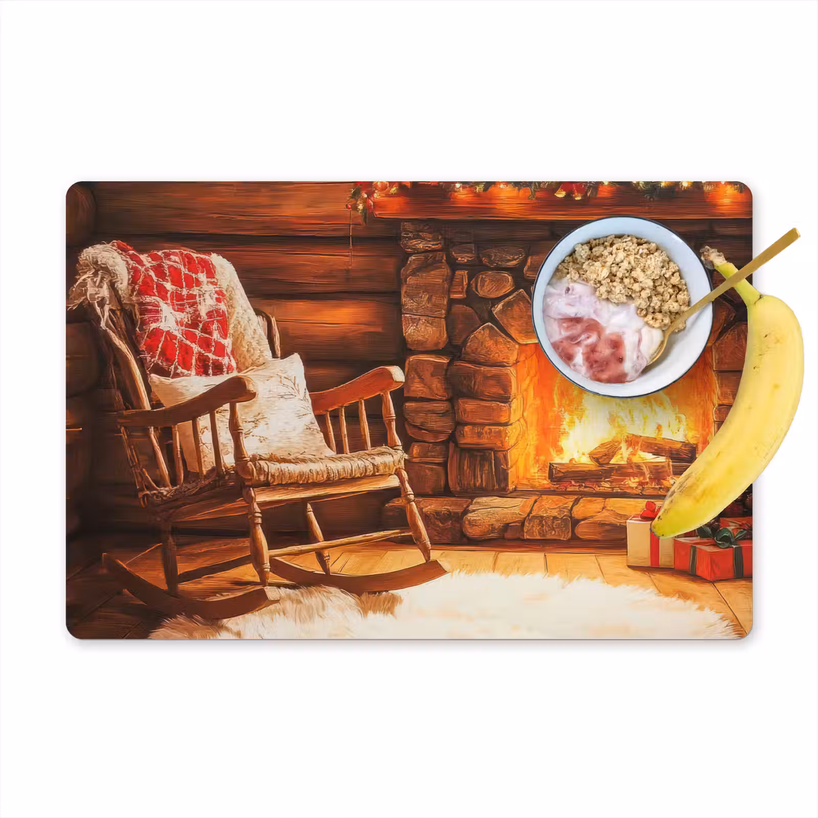 Placemat - 6 stuks - Winter - Kerst - Huis - Openhaard — 1
