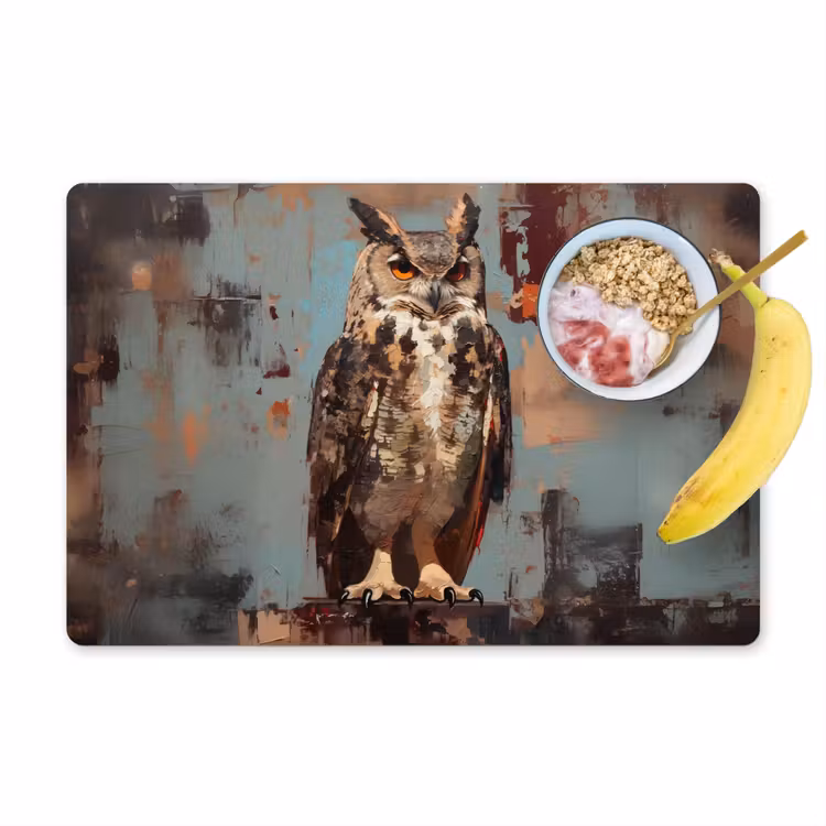 Placemat - 6 stuks - Geschilderd - Abstract - Uil - Bruin — 1