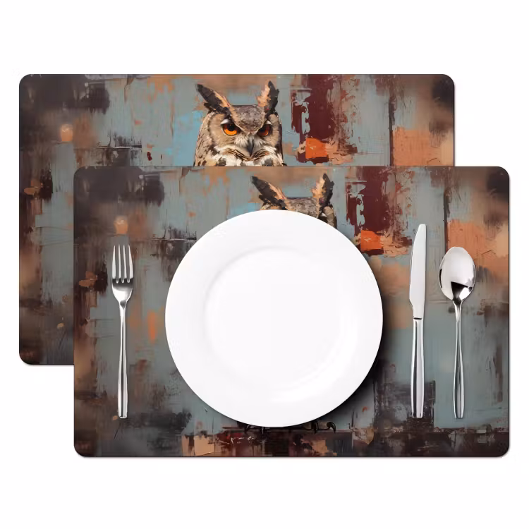Placemat - 6 stuks - Geschilderd - Abstract - Uil - Bruin — 2
