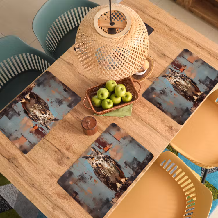 Placemat - 6 stuks - Geschilderd - Abstract - Uil - Bruin — 6