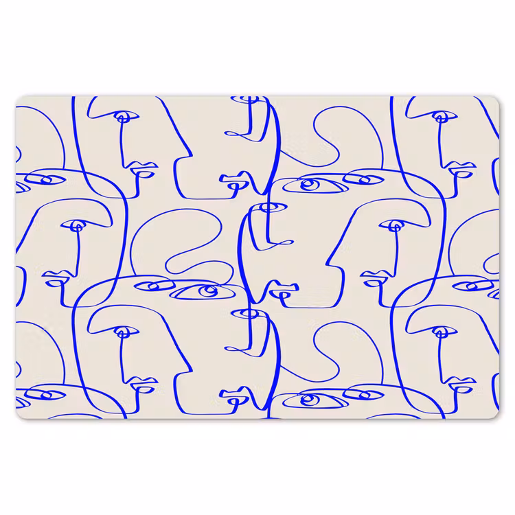 Placemat - 6 stuks - Gezicht - Blauw - Lijnen - Beige — 7