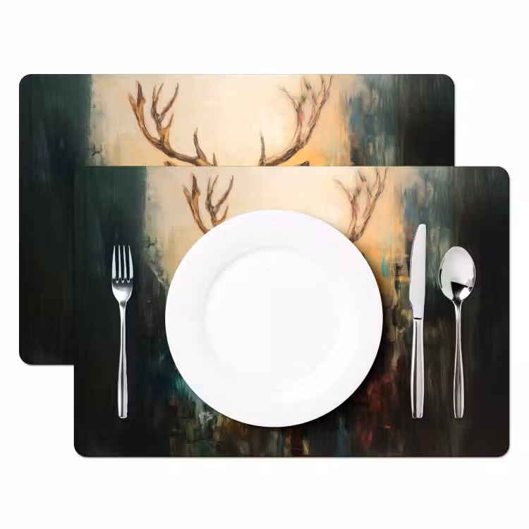 Placemat - 6 stuks - Hert - Geverfd - Gewei - Bruin — 2