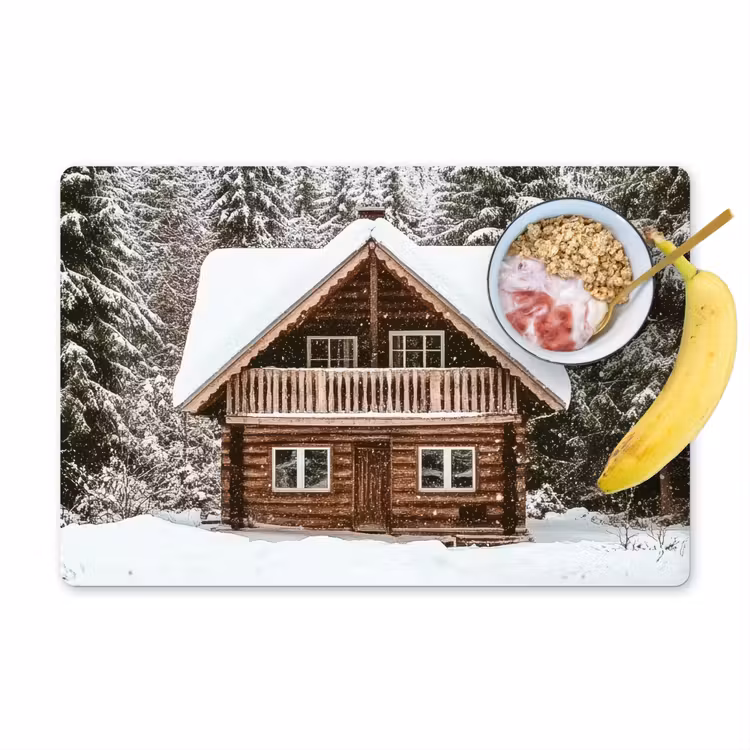 Placemat - 6 stuks - Huis - Bos - Winter - Natuur - Sneeuw — 1