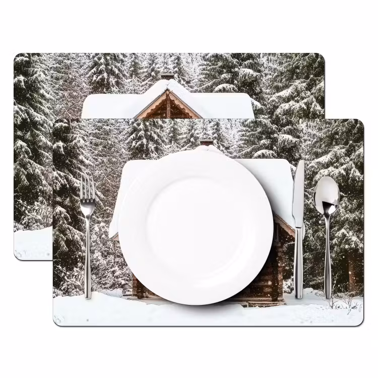 Placemat - 6 stuks - Huis - Bos - Winter - Natuur - Sneeuw — 2