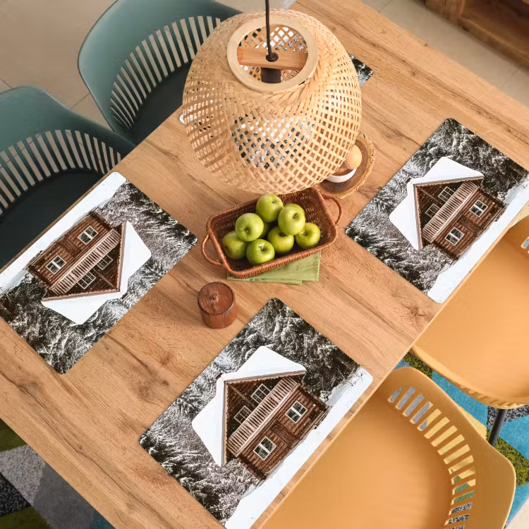 Placemat - 6 stuks - Huis - Bos - Winter - Natuur - Sneeuw — 6