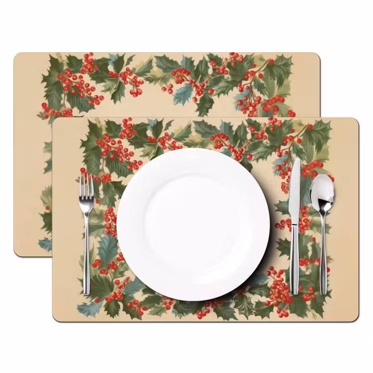 Placemat - 6 stuks - Hulstrand - Bessen - Beige — 2