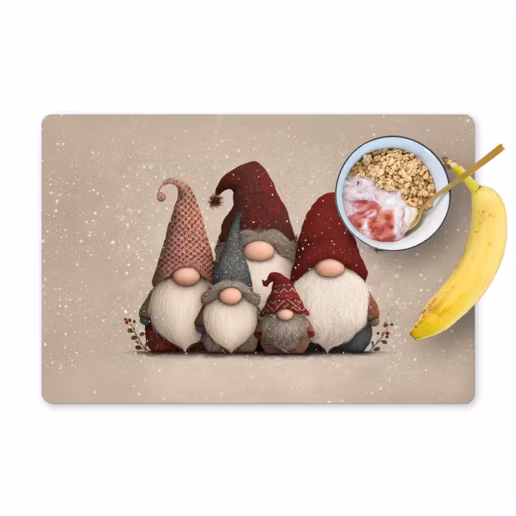 Placemat - 6 stuks - Kabouters - Kerst - Sneeuw - Puntmutsen — 1