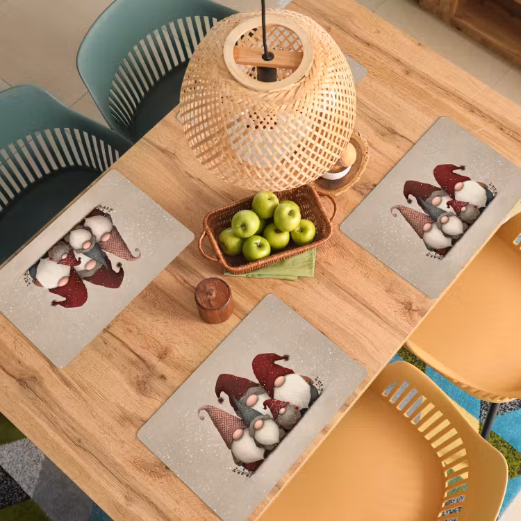 Placemat - 6 stuks - Kabouters - Kerst - Sneeuw - Puntmutsen — 6