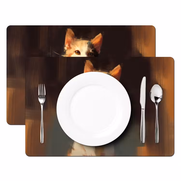 Placemat - 6 stuks - Kat - Geschilderd - Artistiek - Wit — 2