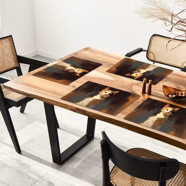 Placemat - 6 stuks - Kat - Geschilderd - Artistiek - Wit — 5