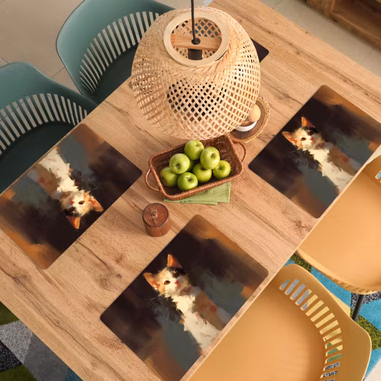Placemat - 6 stuks - Kat - Geschilderd - Artistiek - Wit — 6