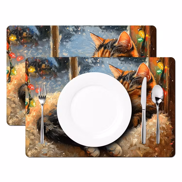 Placemat - 6 stuks - Kat - Kerst - Winter - Dier — 2