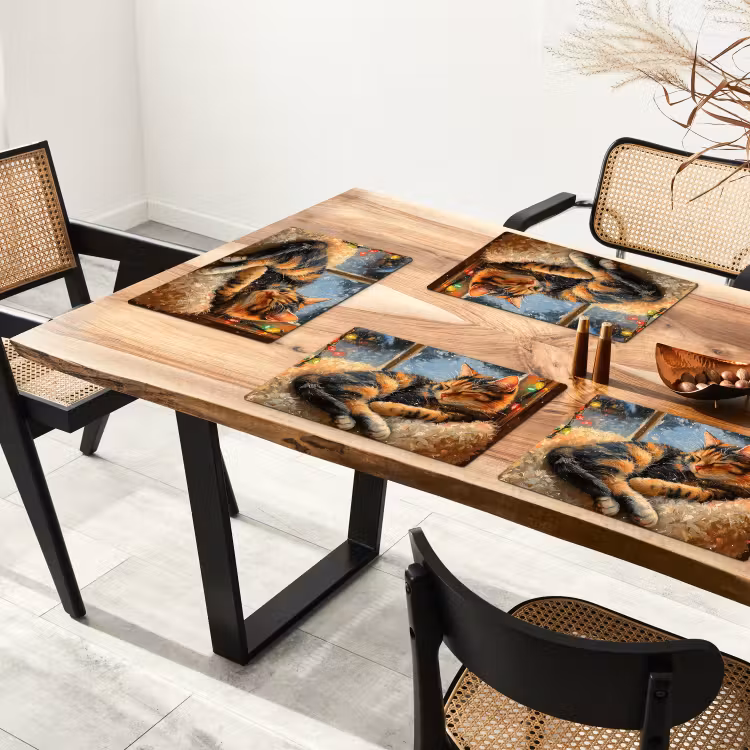 Placemat - 6 stuks - Kat - Kerst - Winter - Dier — 5