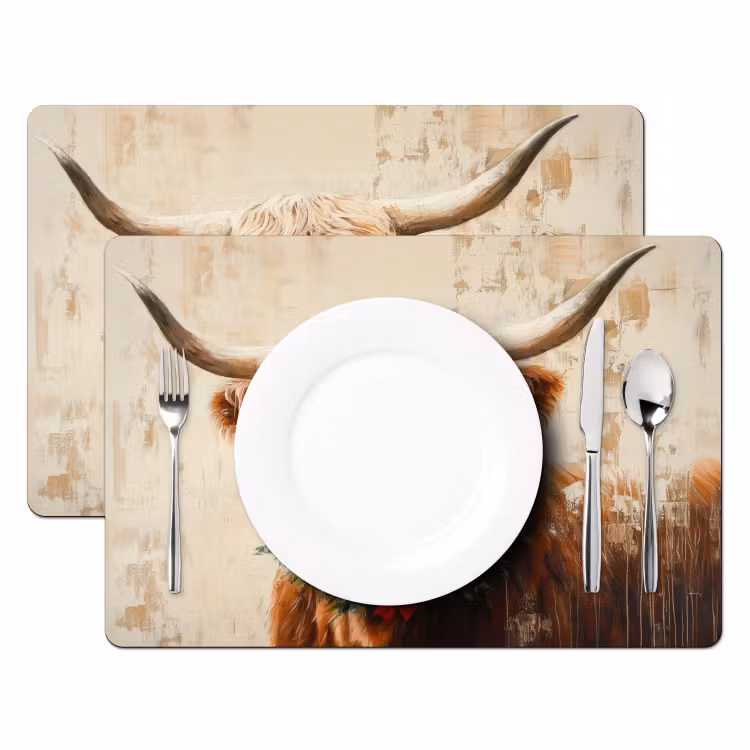 Placemat - 6 stuks - Kerst - Schotse Hooglander - Bruin - Krans — 2